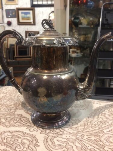 Vintage Antique Ornate Tall Silverplate Edinburg Derby Coffee Tea Pot Size 9 1/2