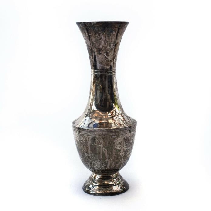 Vintage Silver-Plated Mid-century Modern Tall Classic Revival Shaped Vase 10.5