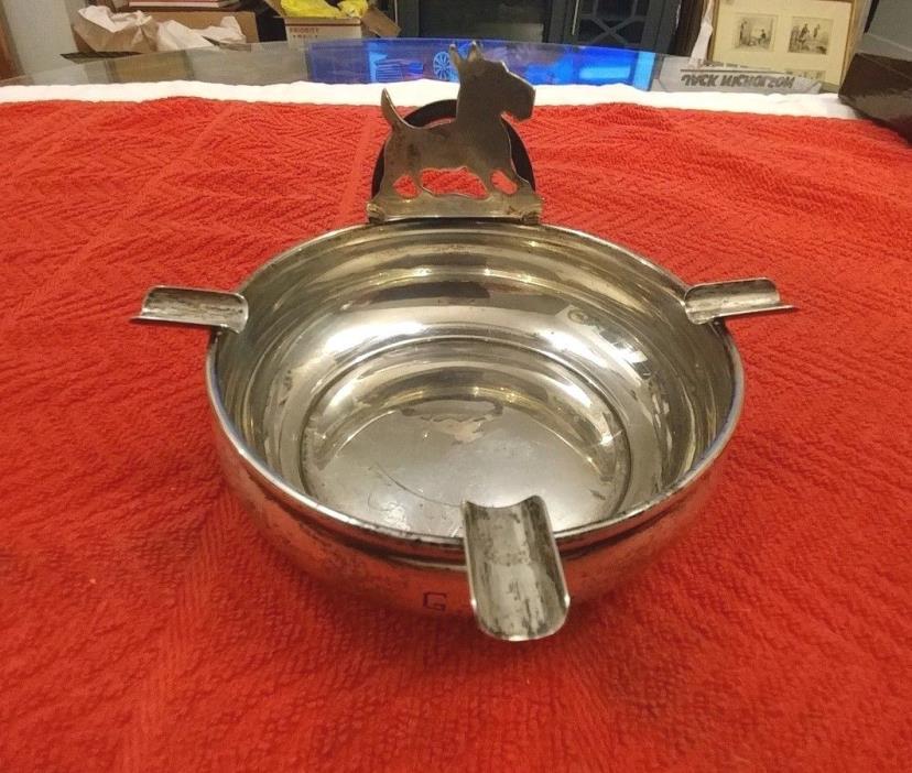 Sterling Silver Ashtray w/ Figural SCOTTISH TERRIER Lunt Monogram GCC Trap 1957