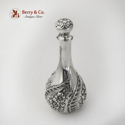 Repousse Floral Shell Perfume Cologne Bottle Sterling Silver 1900