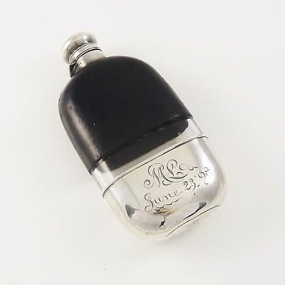 ANTIQUE GORHAM STERLING SILVER & LEATHER HIP FLASK REMOVABLE CUP