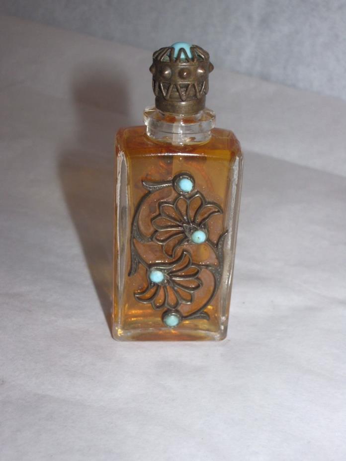 Vintage miniature perfume bottle pretty turquoise bead floral design.