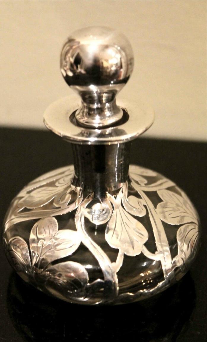 STERLING SILVER PERFUME BOTTLE C1900, Glass Lined, Marked 