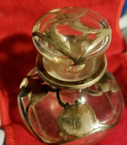 ANTIQUE STERLING SILVER OVERLAY PERFUME BOTTLE Approx. 3x3