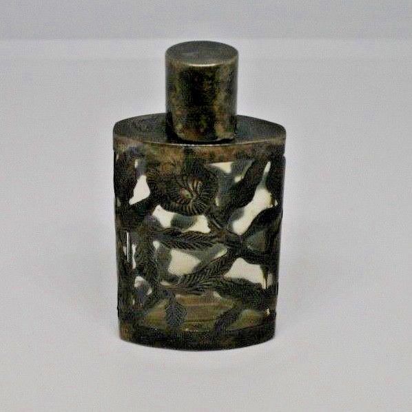 VINTAGE STERLING SILVER OVERLAY PERFUME BOTTLE--MADE IN MEXICO--925 STERLING