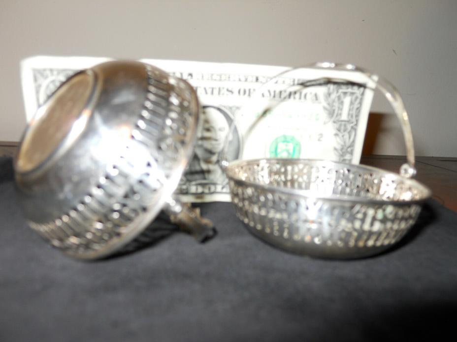2-sterling silver basket bowls w/folding handles