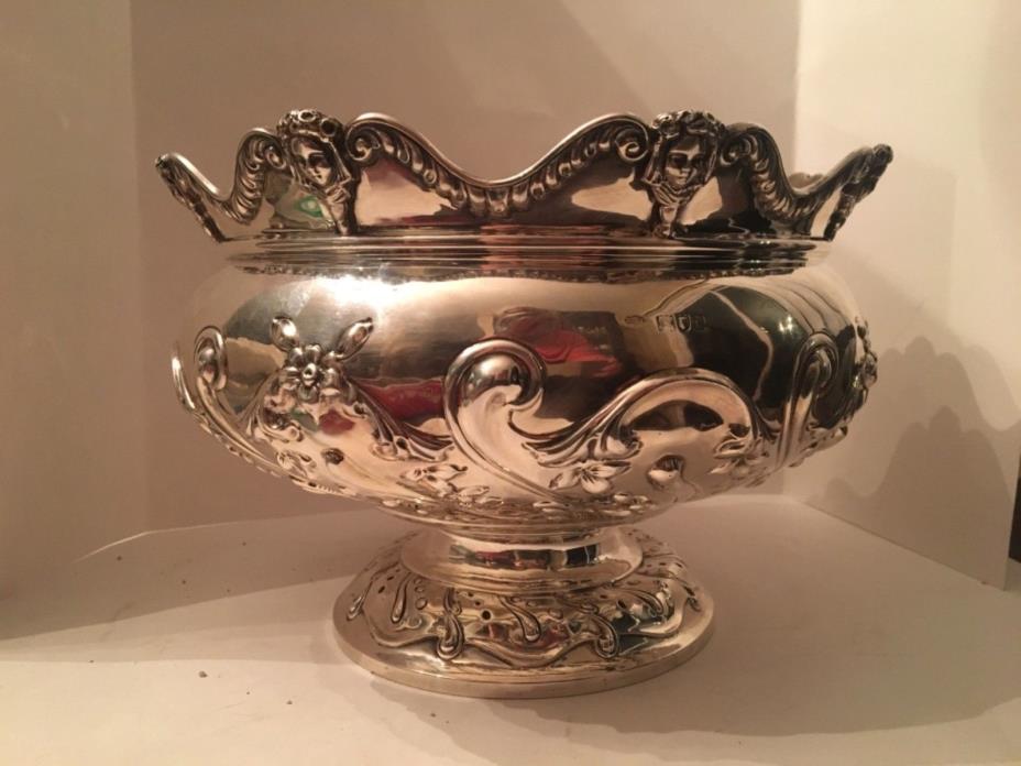 Antique Art Nouveau Sterling Silver English Monteith Punchbowl 1179 Grams 10 In.