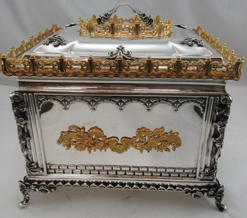 Sterling925 GRAND VERY LARGE ESROG BOX DESIGNER ELEGANT GOLD TRIM WITH HANDELS