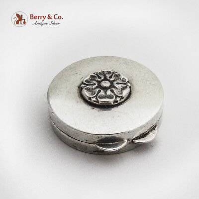 Round Pill Box Sterling Silver Floral Decoration