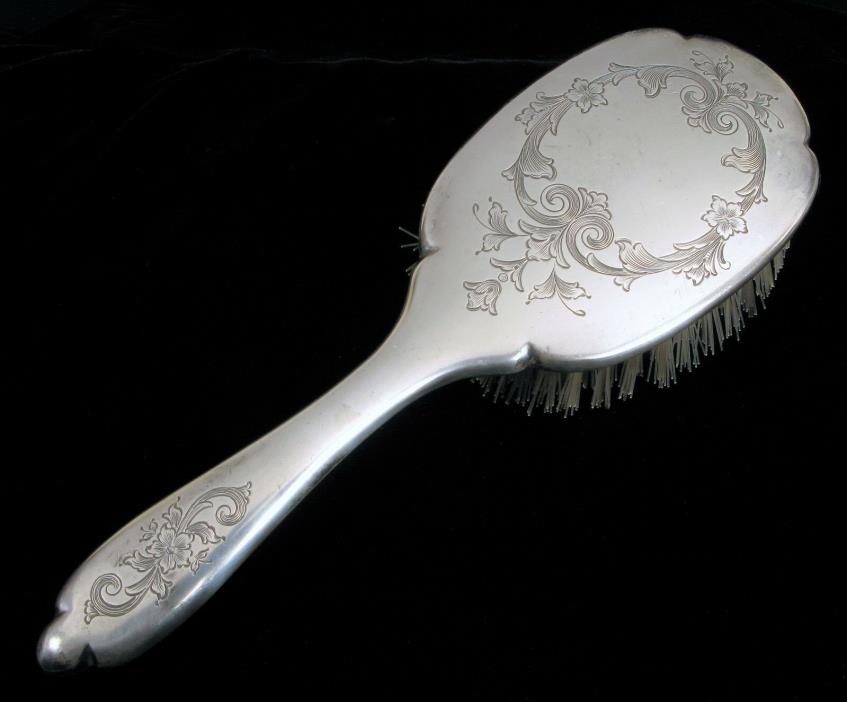 ANTIQUE STERLING SILVER S KIRK & SONS BEAUTIFUL ORNATE HAIR BRUSH FANCY ETCHING