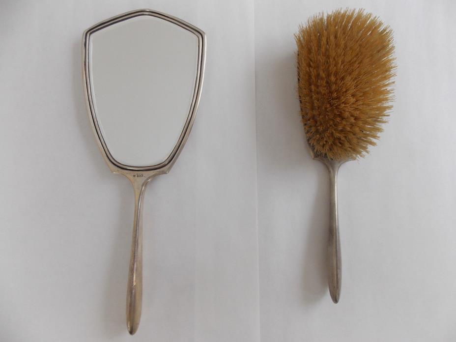 Silver sterling mirror and brush set vintage antique rare british hallmark