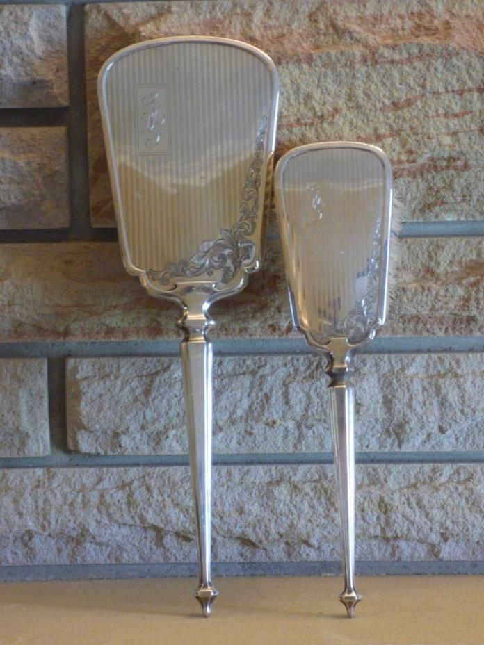 Antique Roden Bros. Sterling Silver Hand Mirror and Hair Brush Set Monogrammed