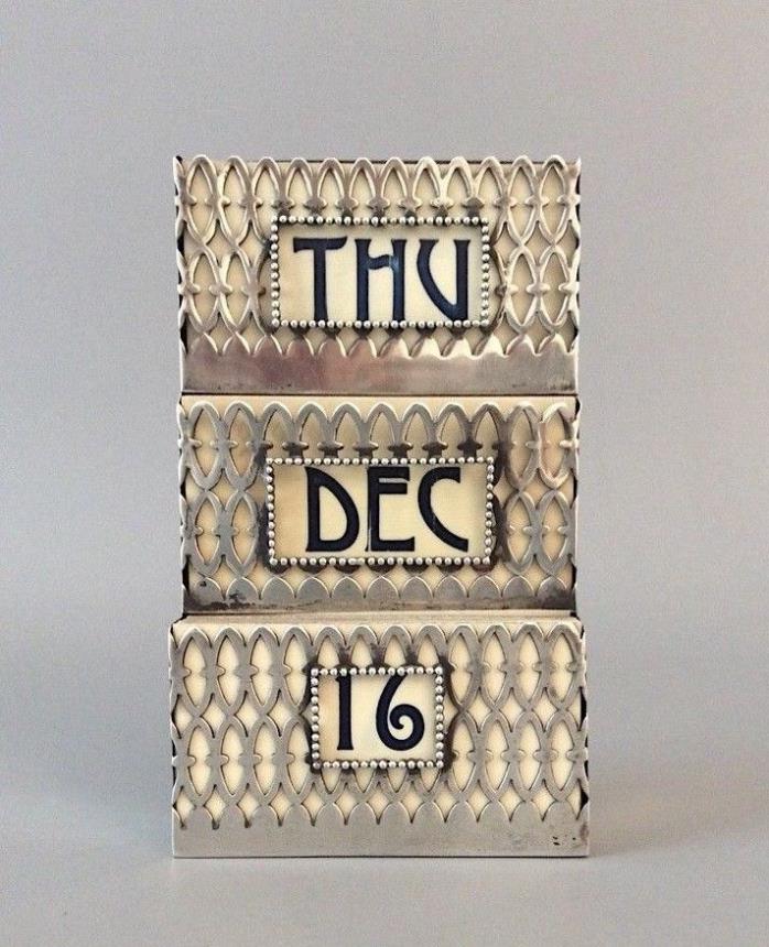 Art Deco Sterling Silver Desk Calendar / Celluloid Cards