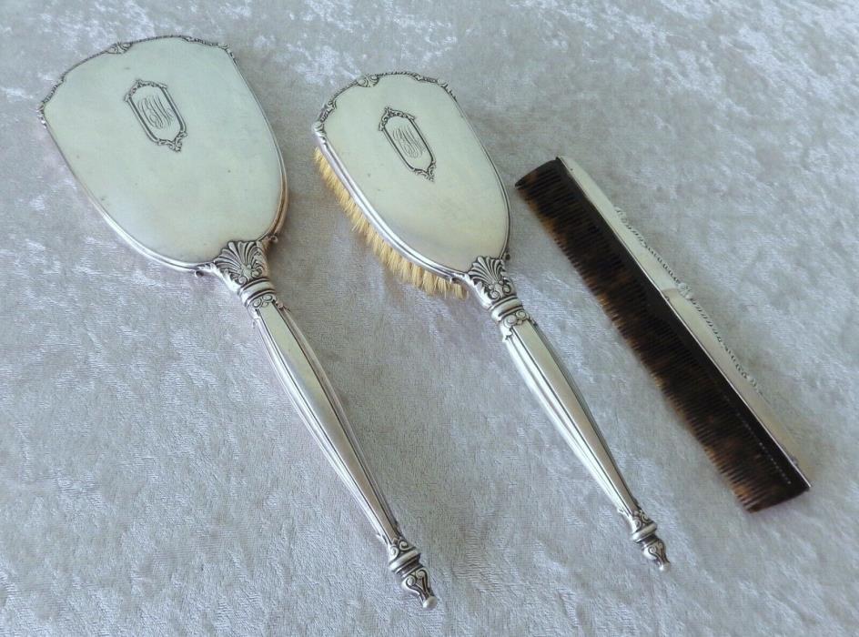 Antique Webster sterling silver vanity set Art Nouveau hair brush mirror comb