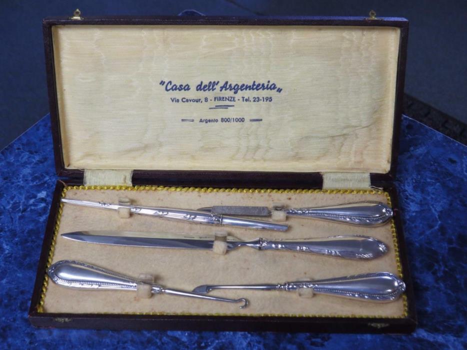 Antique 1920’s Italian 800 Silver “House of Silverware” 5 Pc Grooming Kit w/Case