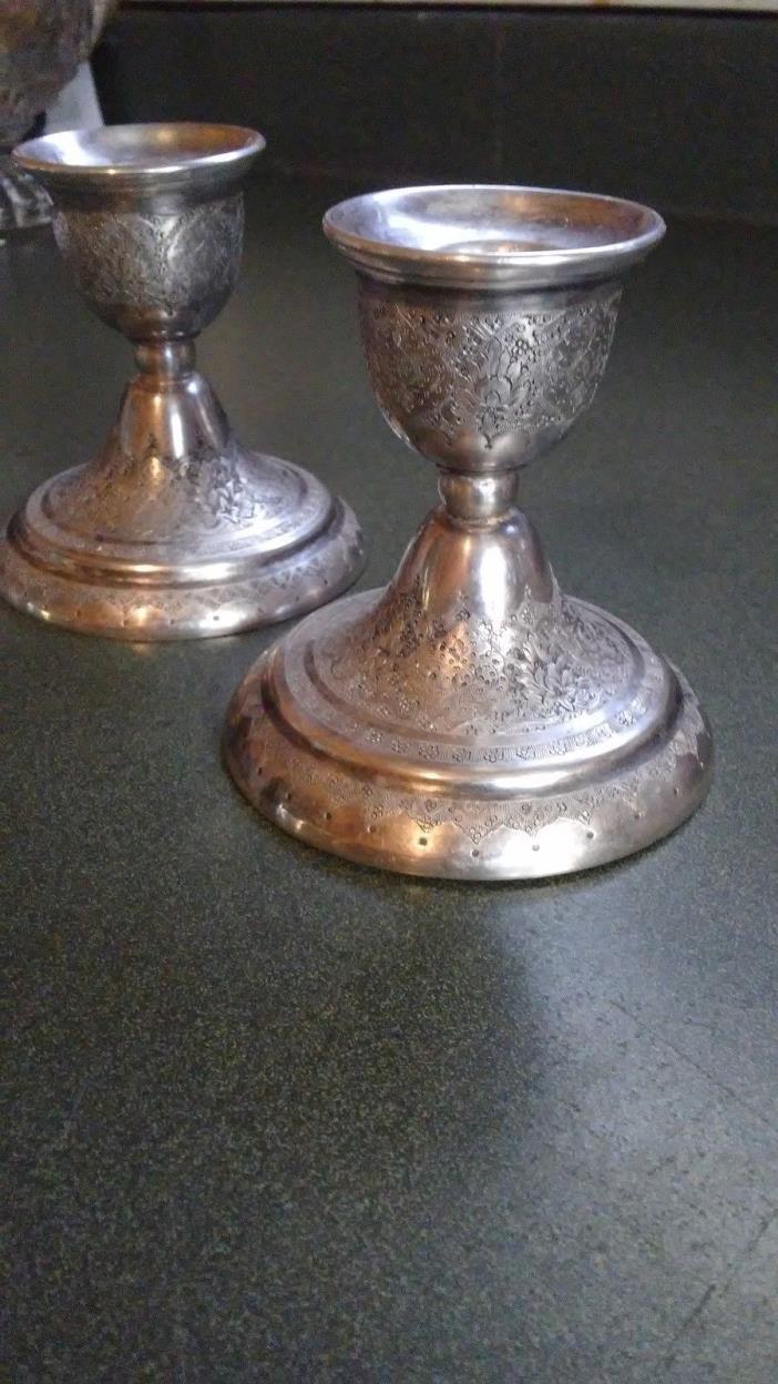 84 antique silver persian candlestick pair