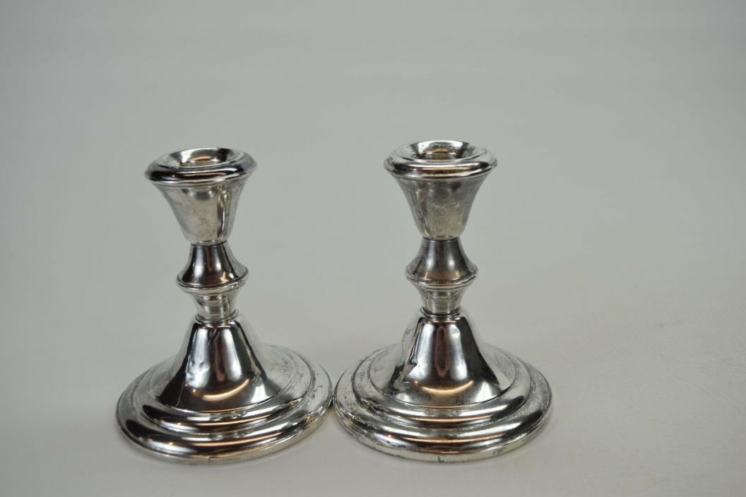 Pair Sterling Silver Candle Holders By Frank M Whiting Company Weighted #223