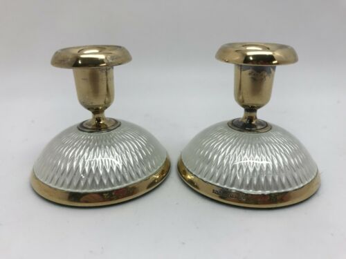 Art Deco D. Anderson NORWAY 925S Sterling Silver Guilloche Candlesticks (RF753)