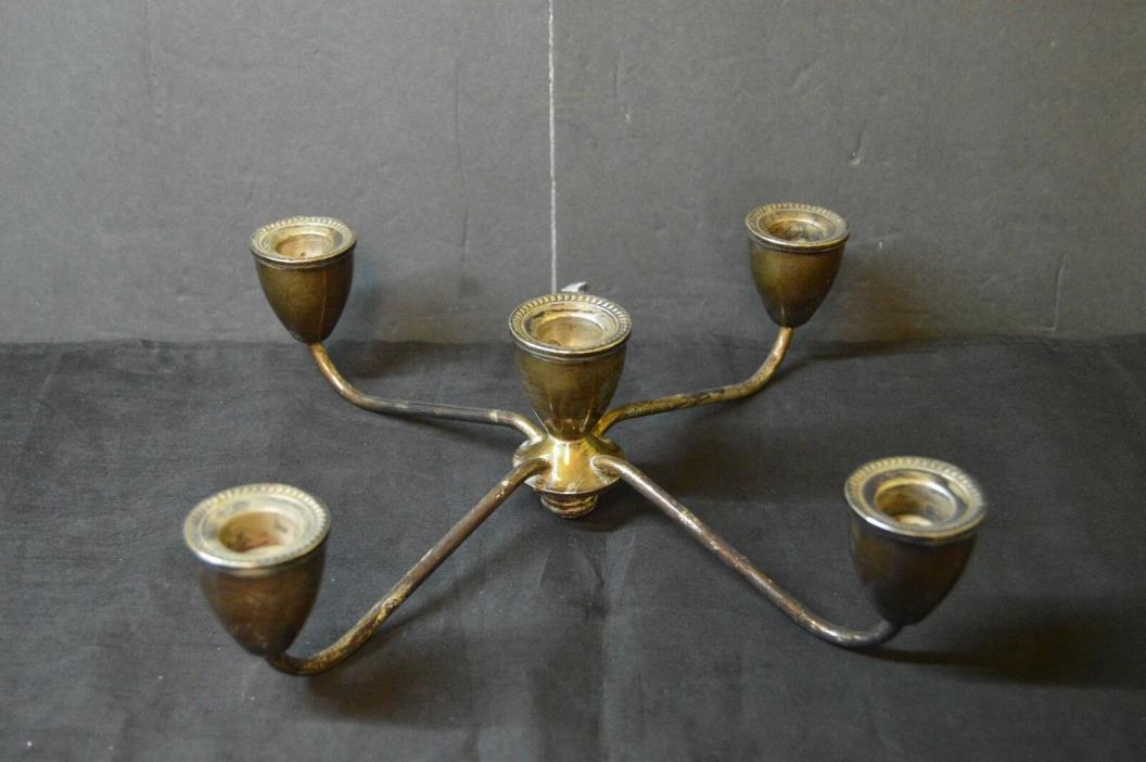 5 Candle Candelabra Sterling Silver Plated Weighted Holder - No Stick/Bottom Pc