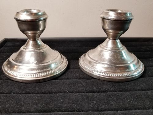 2 Antique/ Vtg La Bell candlesticks Sterling Silver Gadroon Edge short