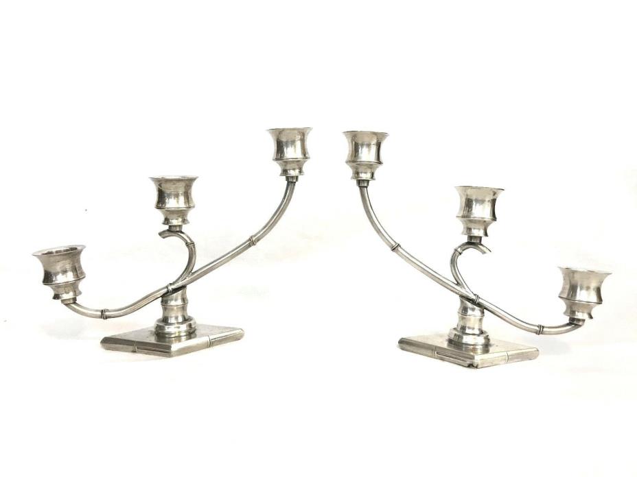 Pair of Old Japanese 950 Sterling Silver Candlesticks 3 Arm Art Deco Signed