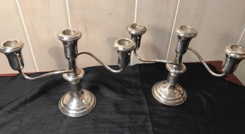 Sterling Silver Reed & Barton A Pair Of 3-Stem Candle Holders