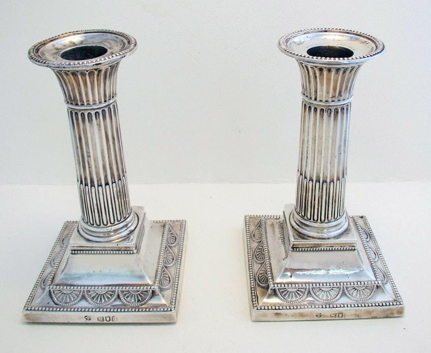 Pair ANTIQUE VICTORIAN Solid Sterling Silver English Candle Holder Candlesticks