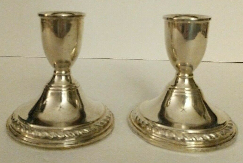 2 Large Preisner  Antique #116 Sterling Silver Weighted Candle Stick Holders