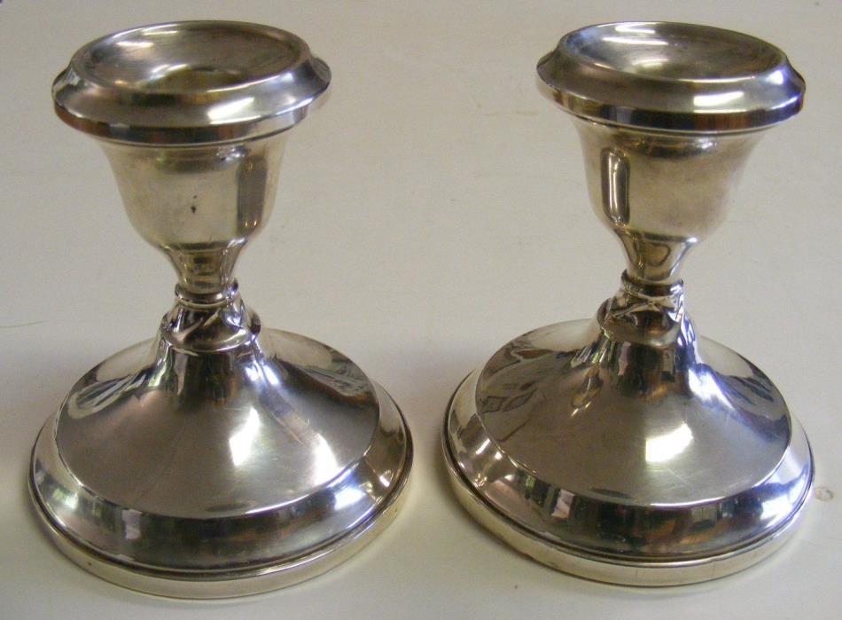 NATIONAL STERLING WEIGHTED CANDLE HOLDERS PAIR NO MONOGRAMS
