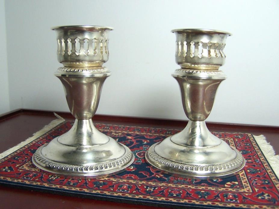 Antique Empire Sterling Silver Candlesticks With Adapters Pair of 2 Weighted