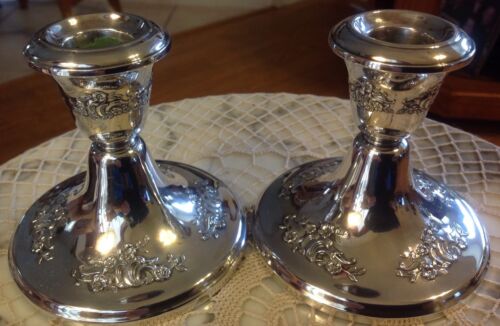 *** Vintage Gorham Sterling Silver #889 Weighted pair candle holders Floral Nice