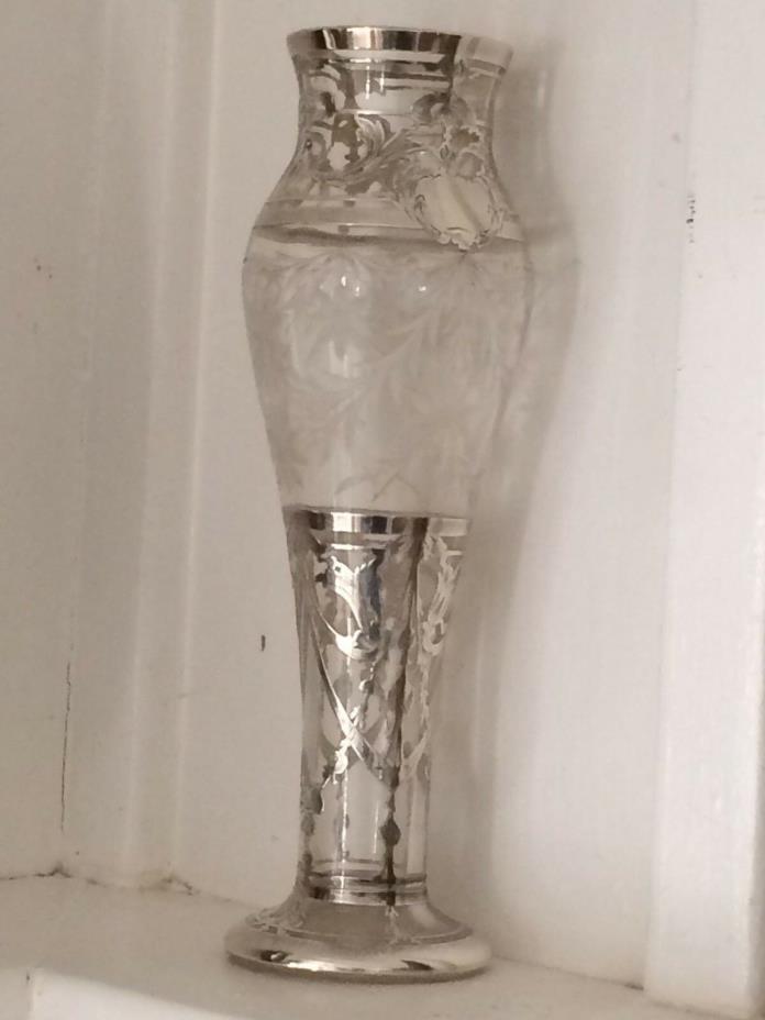 Silver over glass Art Nouveau vase