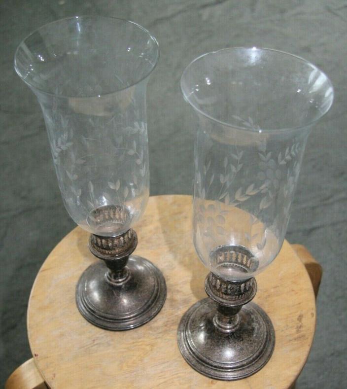 Watrous Sterling Hurricane Lamps [2) w/ glass  mostly unpolished