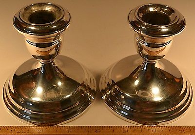 Pair Antique WALLACE 240 Sterling Silver Cement Filled Reinforced Candleholders