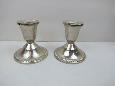 NICE Pair DUCHIN Sterling Silver Candlesticks Candle Holders Gadrooned Beaded