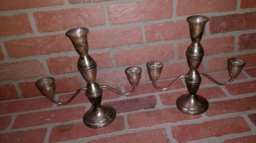 Vintage Sterling silver candleabras. 3 prong candles. Duchin. Weighted. Antique