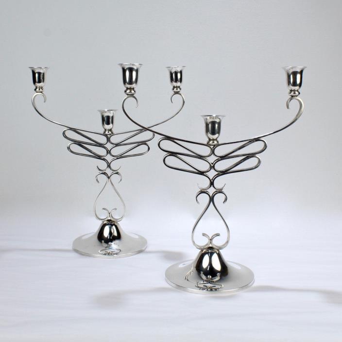 Pair Mid-Century American Craft Sterling Silver Candelabra by A. Sciarrotta - SL