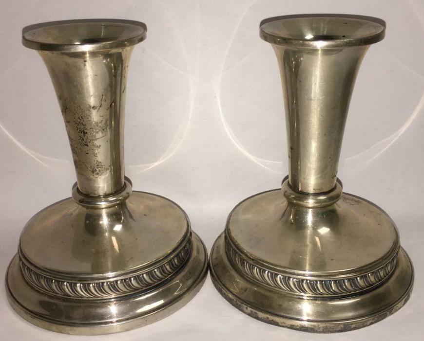 Pair Of Antique Sterling Silver Weighted Candle Sticks