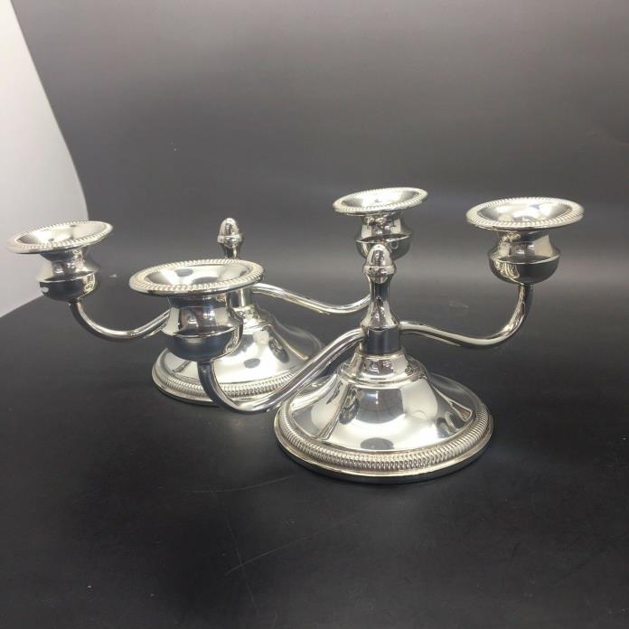 Vtg PREISNER STERLING Set of Two Small 2-Arm CANDLESTICKS candelabras WEIGHTED