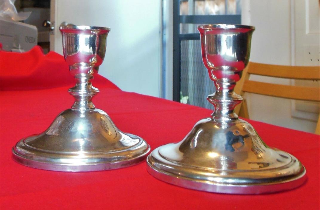 Pair of Sterling Hollowware Weighted Console Candleholders #621 Westmorland