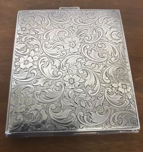 Antique 800 Silver Flower Design Cigarette/Card Case