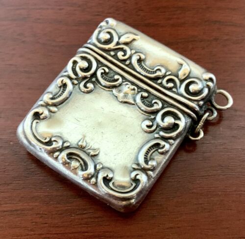 WOODSIDE Chatelaine Sterling Silver STAMP BOX Pendant Victorian Locket ANTIQUE