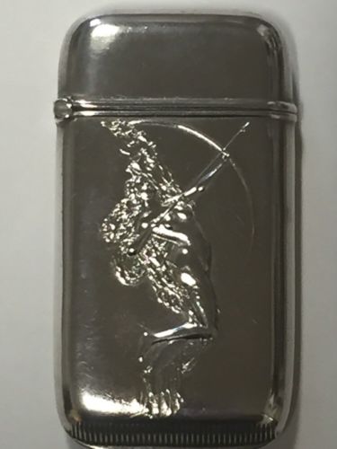 Antique Vintage Sterling Silver Naked Nudie Woman Archer Matchsafe Vesta Case