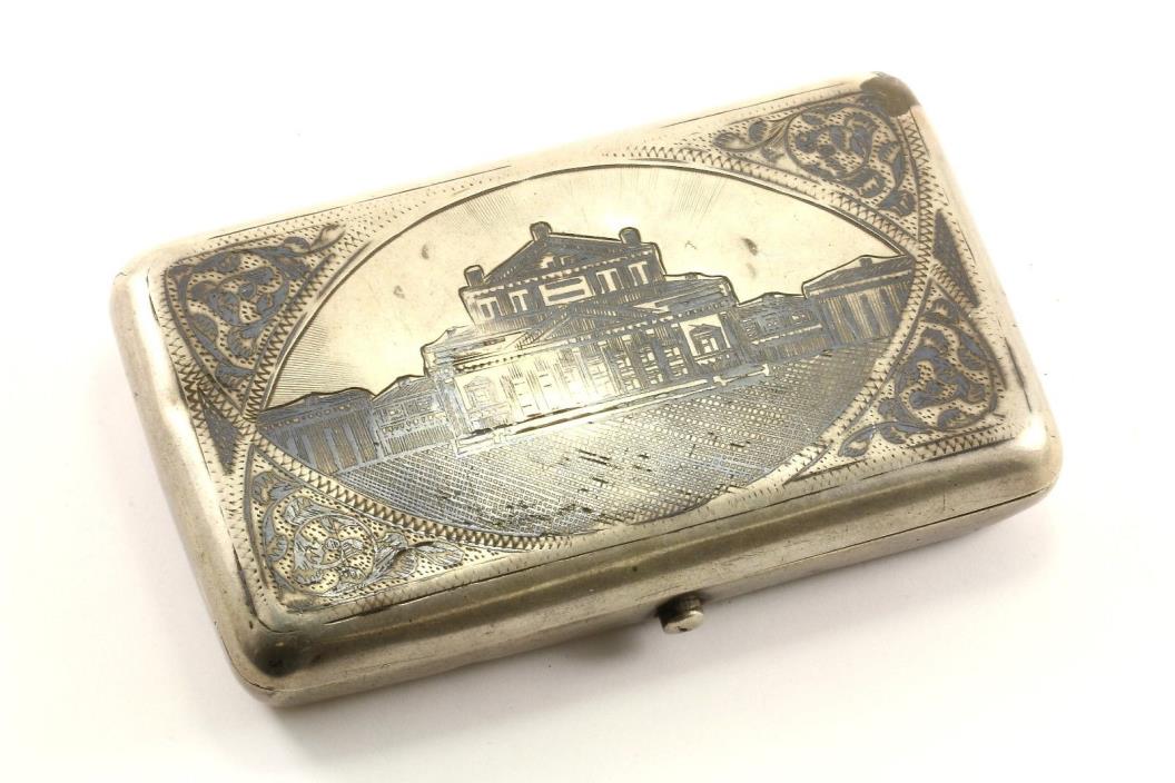 Vintage Beautiful House Illustration Scroll Design Cigarette Box Silver FW 113