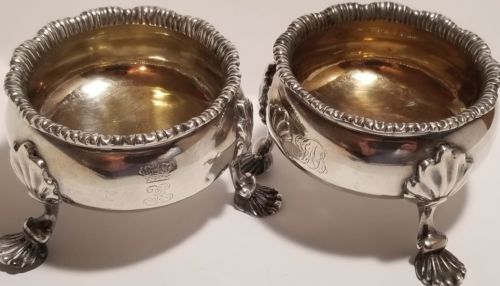 Antique Garrards Sterling Silver Footed Sugar Bowls 1854 London set of 2 288 gms