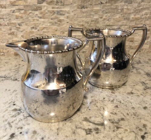 ESTATE Vintage Antique Silver-Plate Sugar Creamer Set Lion Fleur De Lis 1460