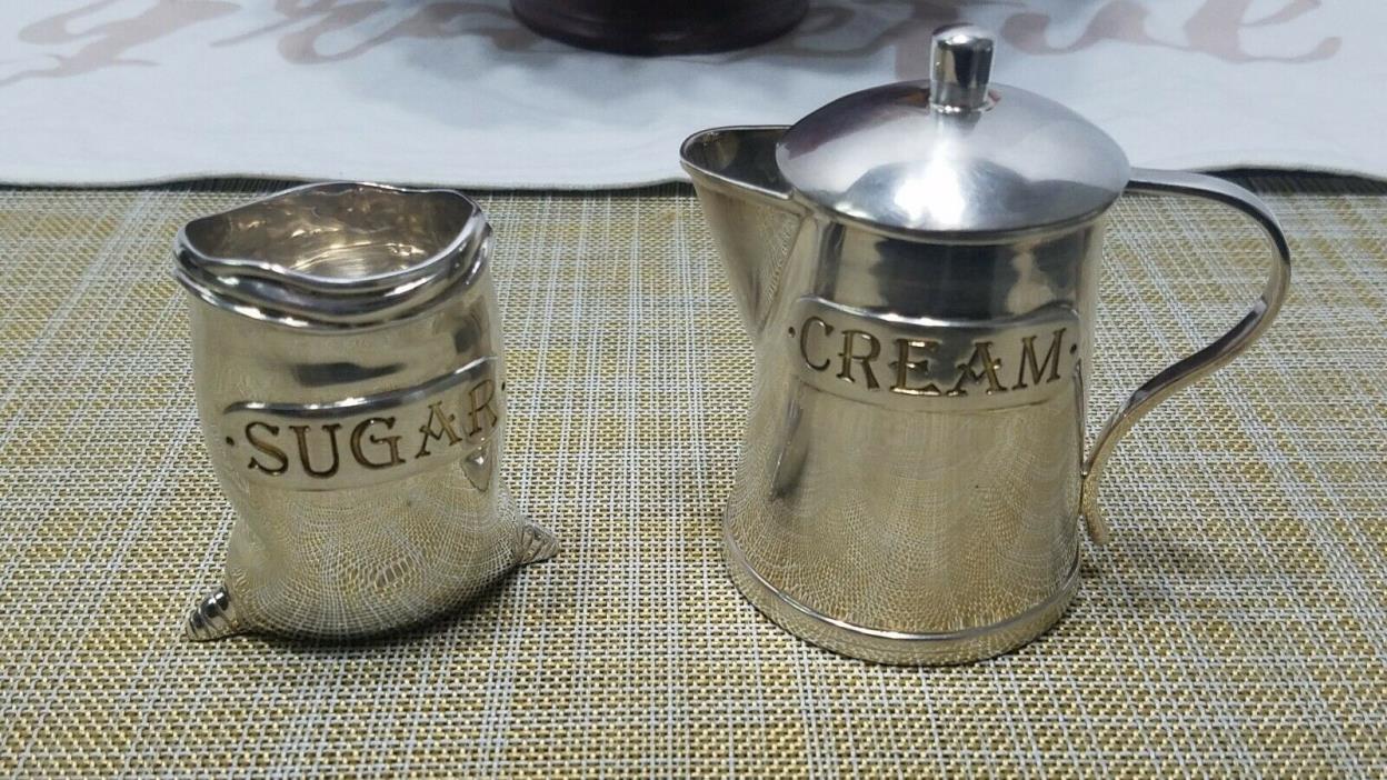Vintage Thistle & Bee English Sterling Silver Creamer Cup and Sugar Bag Set 229g