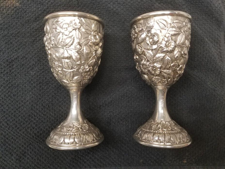 Schofield Company BALTIMORE ROSE STERLING Water Goblet Pair MONOGRAMMED
