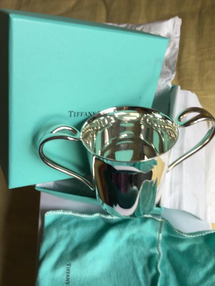 TIFFANY&CO RARE reduc ELSA PERETTI STERLNG SILVER DBLE HANDLE BABY CUP BOX,POUCH