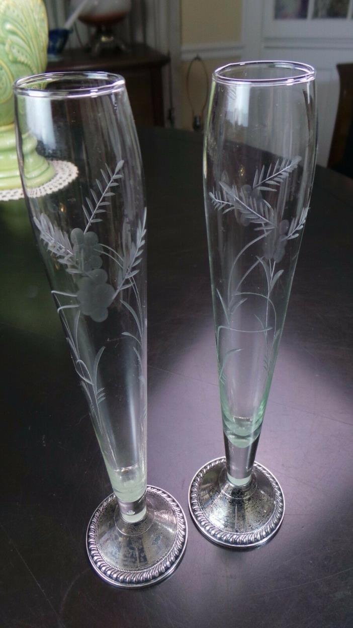 MID CENTURY 2 DUCHIN CREATION WEIGHTED STERLING SILVER CHAMPAGNE FLUTES 1950's